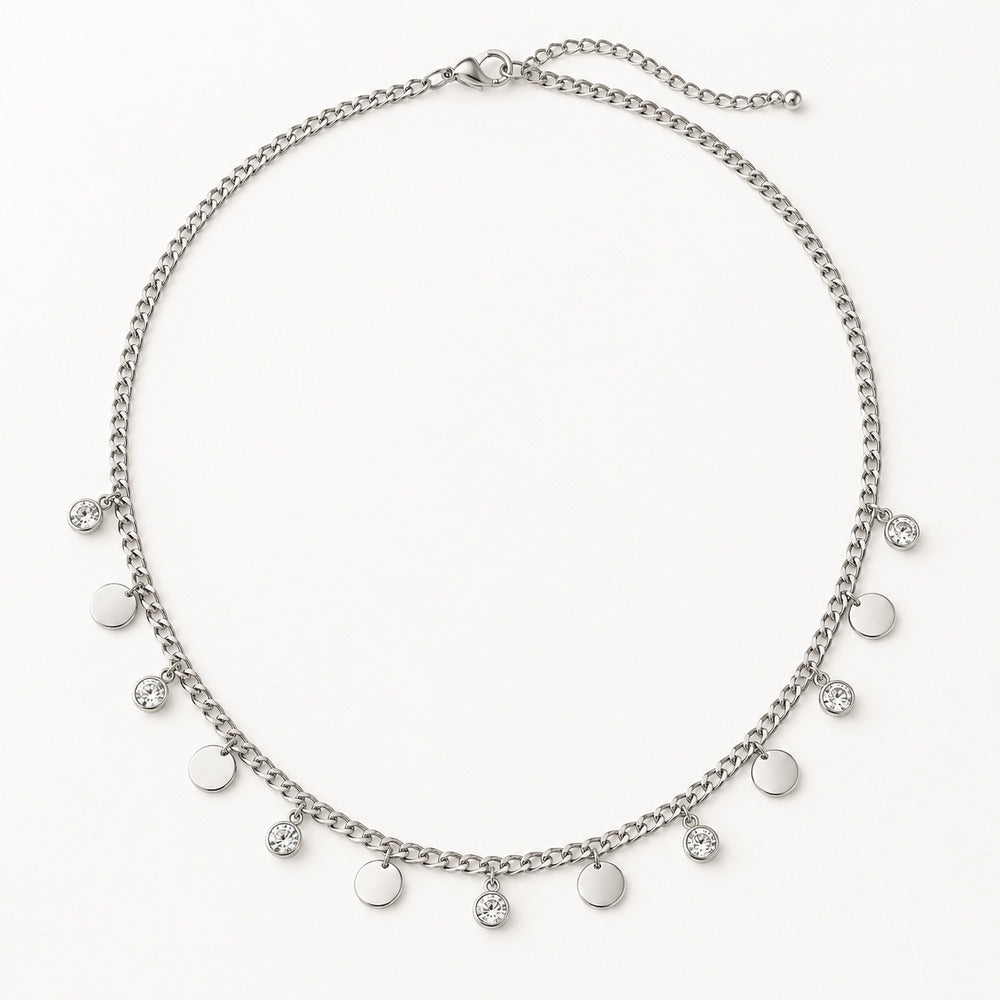 Solv Stainless Steel Cubic Zirconia Station Necklace