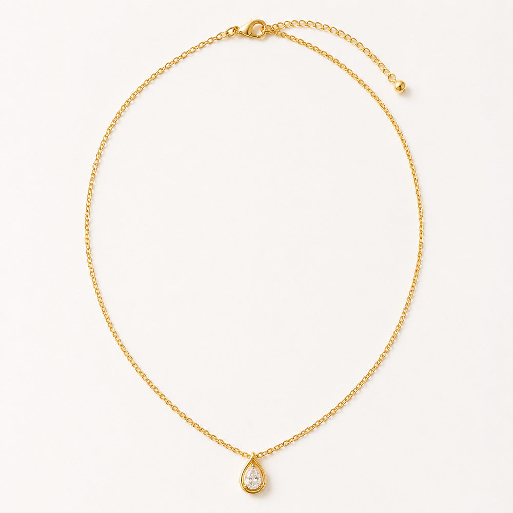 Solv Stainless Steel Gold-Plated Teardrop Cubic Zirconia Necklace
