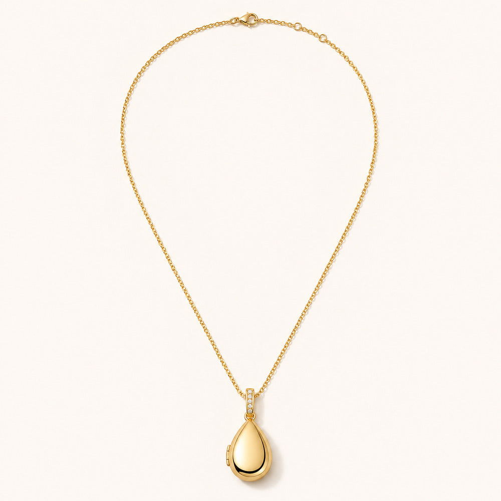 Solv Stainless Steel Gold-Plated Teardrop Locket Necklace