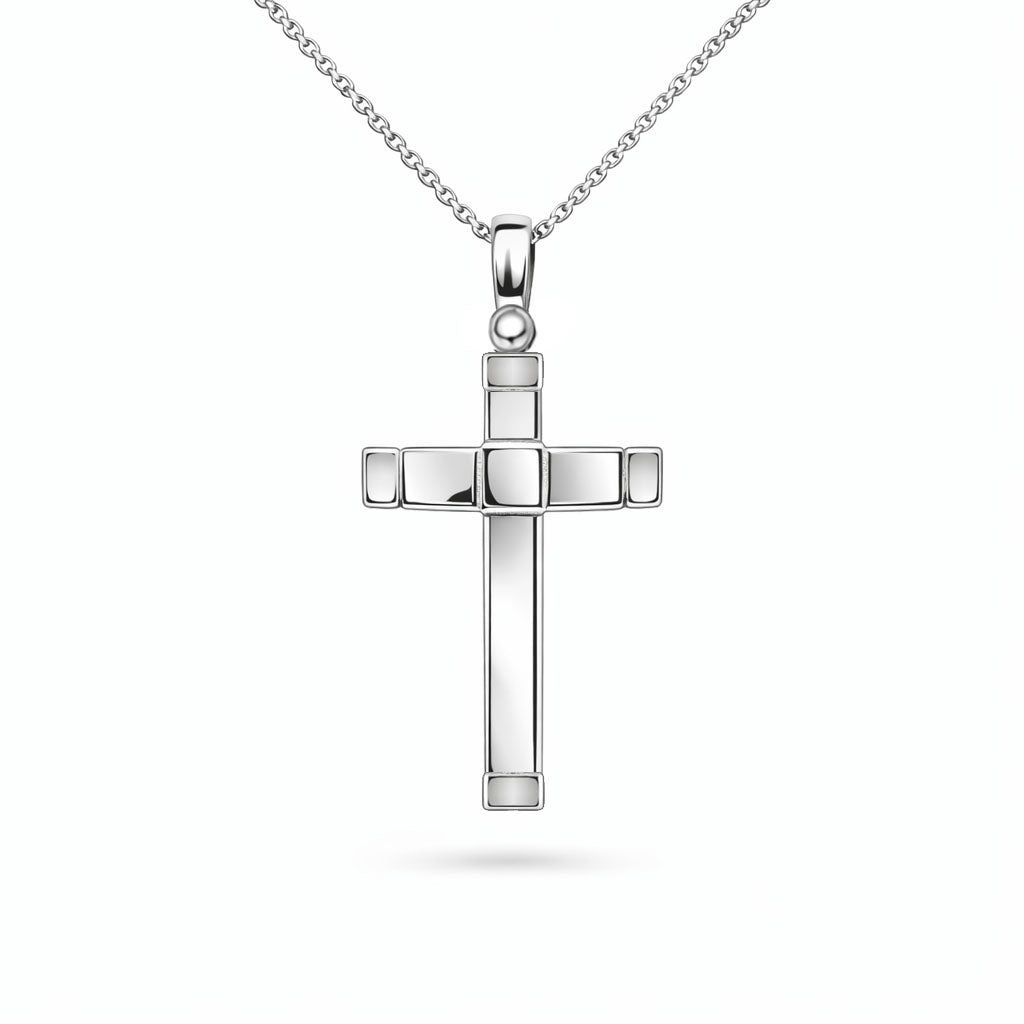 9ct White Gold Polished Cross Pendant, 15mm