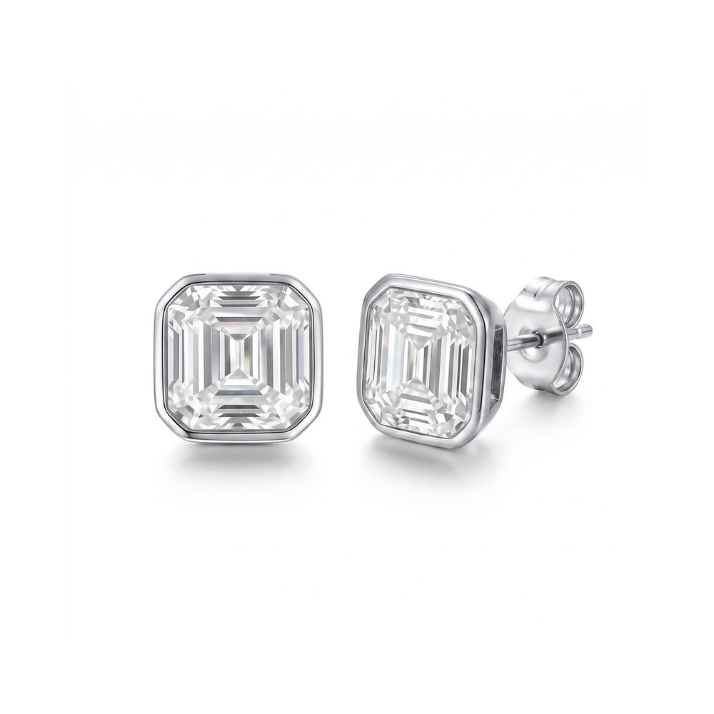 Solv White Cubic Zirconia Octagon Stud Earrings