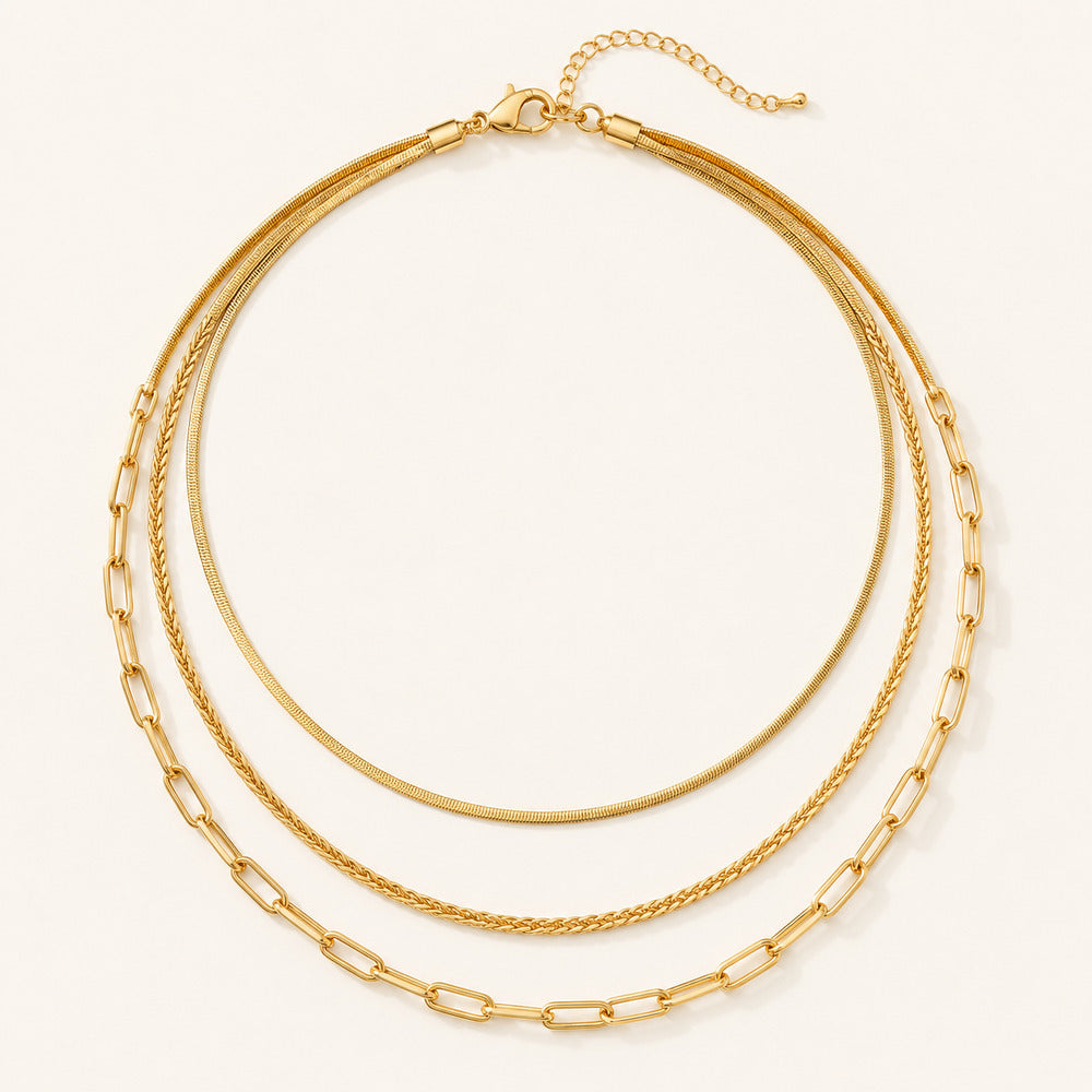 Solv Stainless Steel Gold-Plated Triple-Layer Necklace