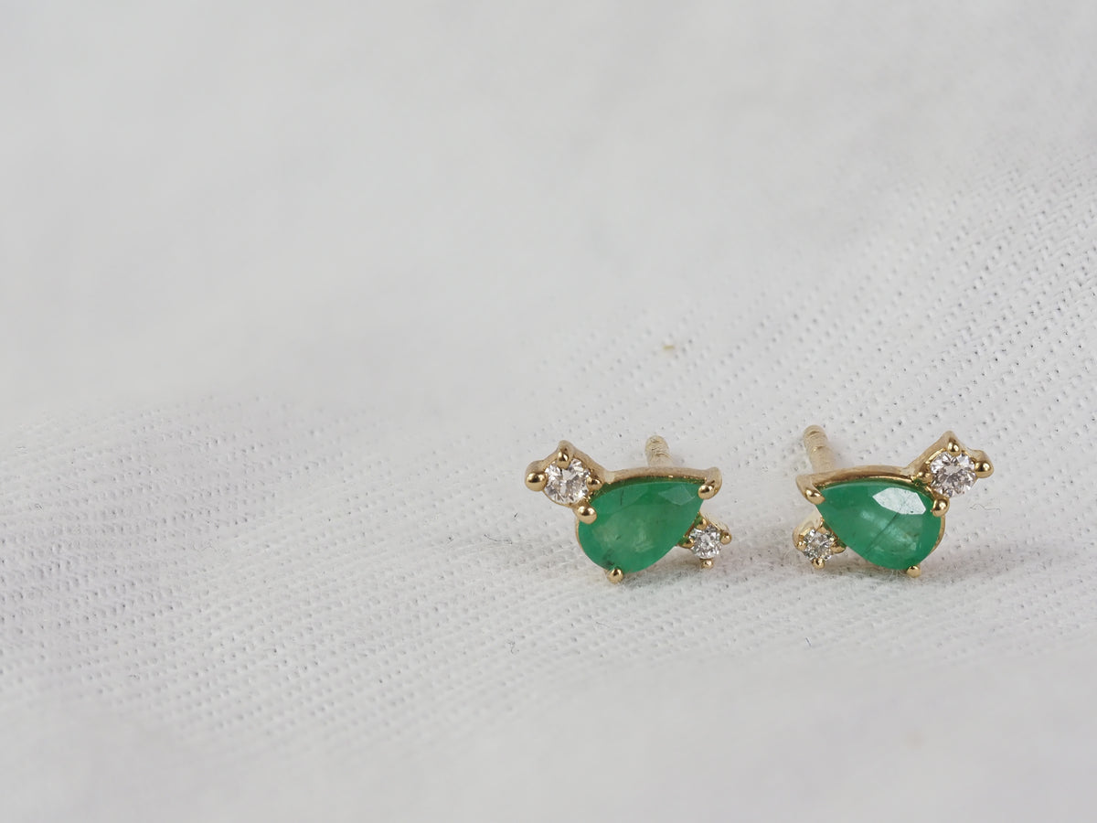9ct Yellow Gold Emerald and Diamond Stud Earrings