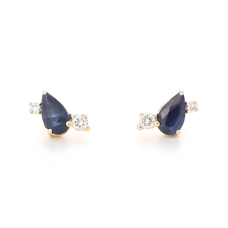 9ct Yellow Gold Sapphire and Diamond Stud Earrings