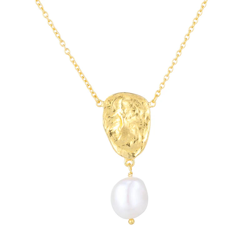Yellow Gold Plated Pebble Freshwater Baroque Pearl Necklet