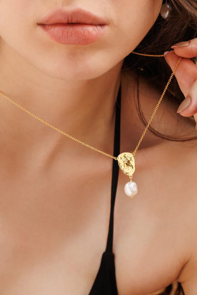 Yellow Gold Plated Pebble Freshwater Baroque Pearl Necklet