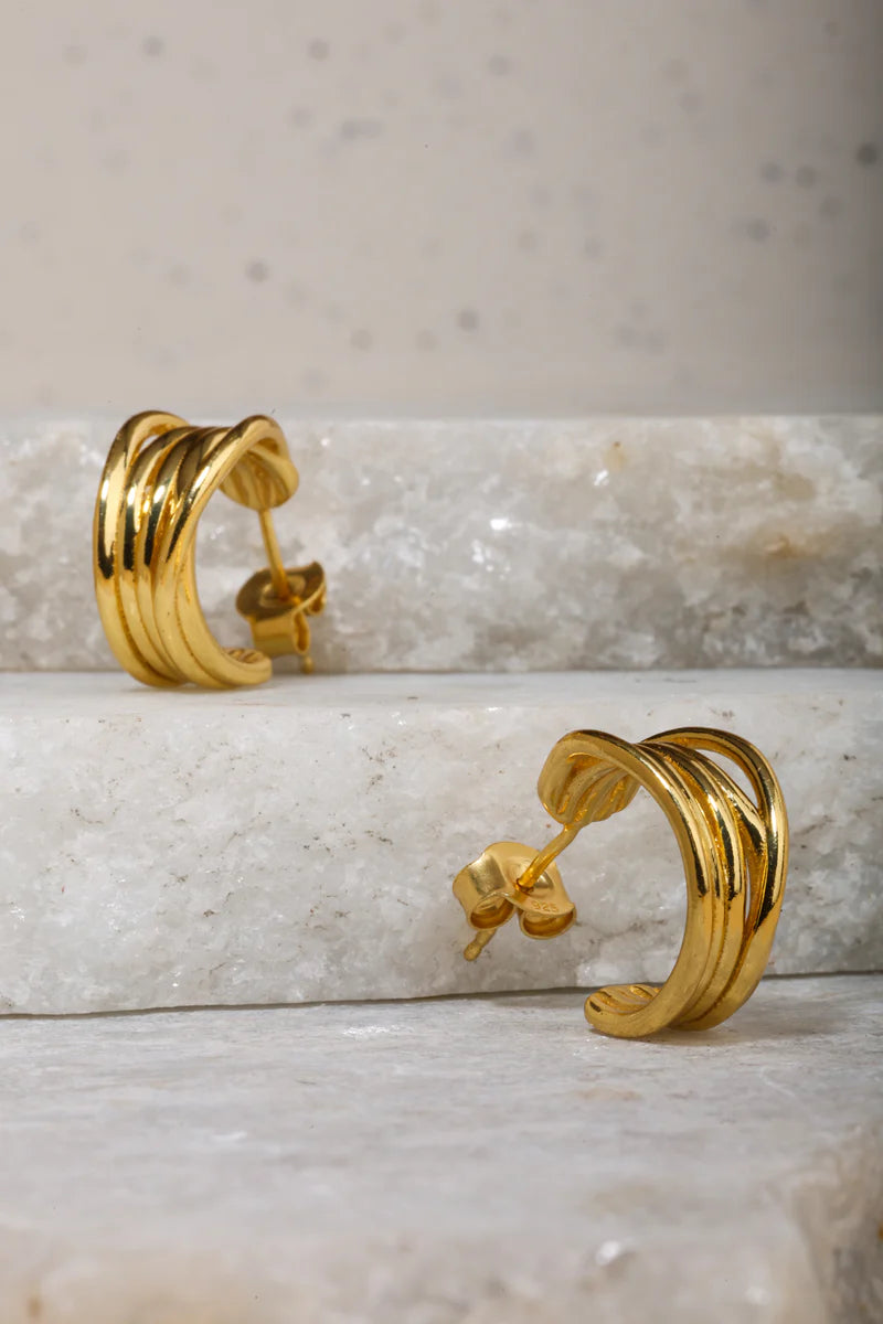 Yellow Gold Plated Multi Wire Half Hoop Earrings