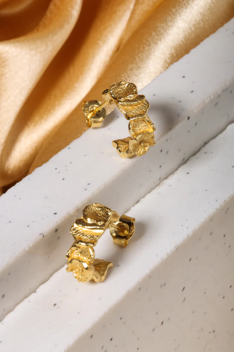 Yellow Gold Plated Textured Half Hoop Earring