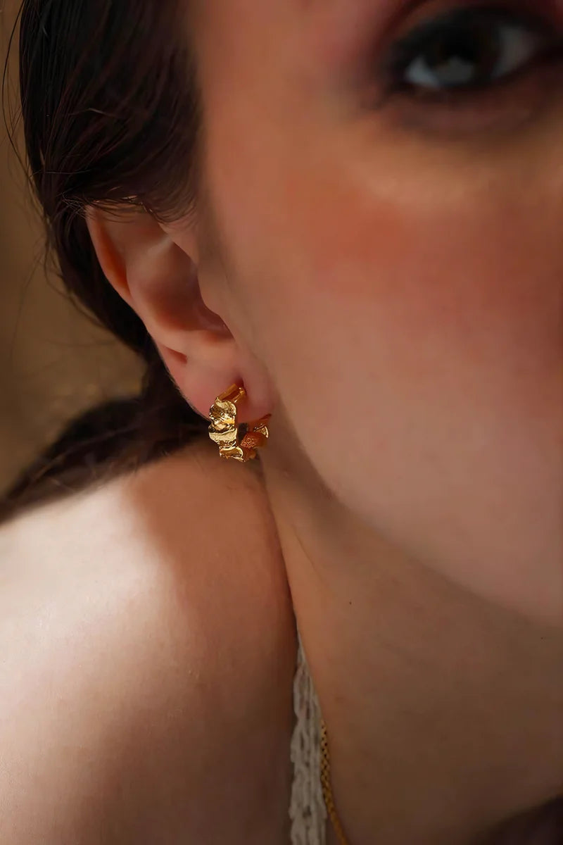 Yellow Gold Plated Textured Half Hoop Earring