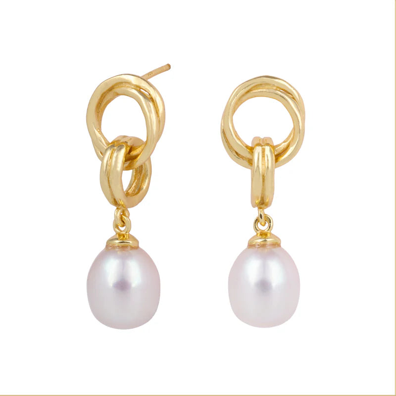 Yellow Gold Plated Freshwater Pearl Drop Earring
