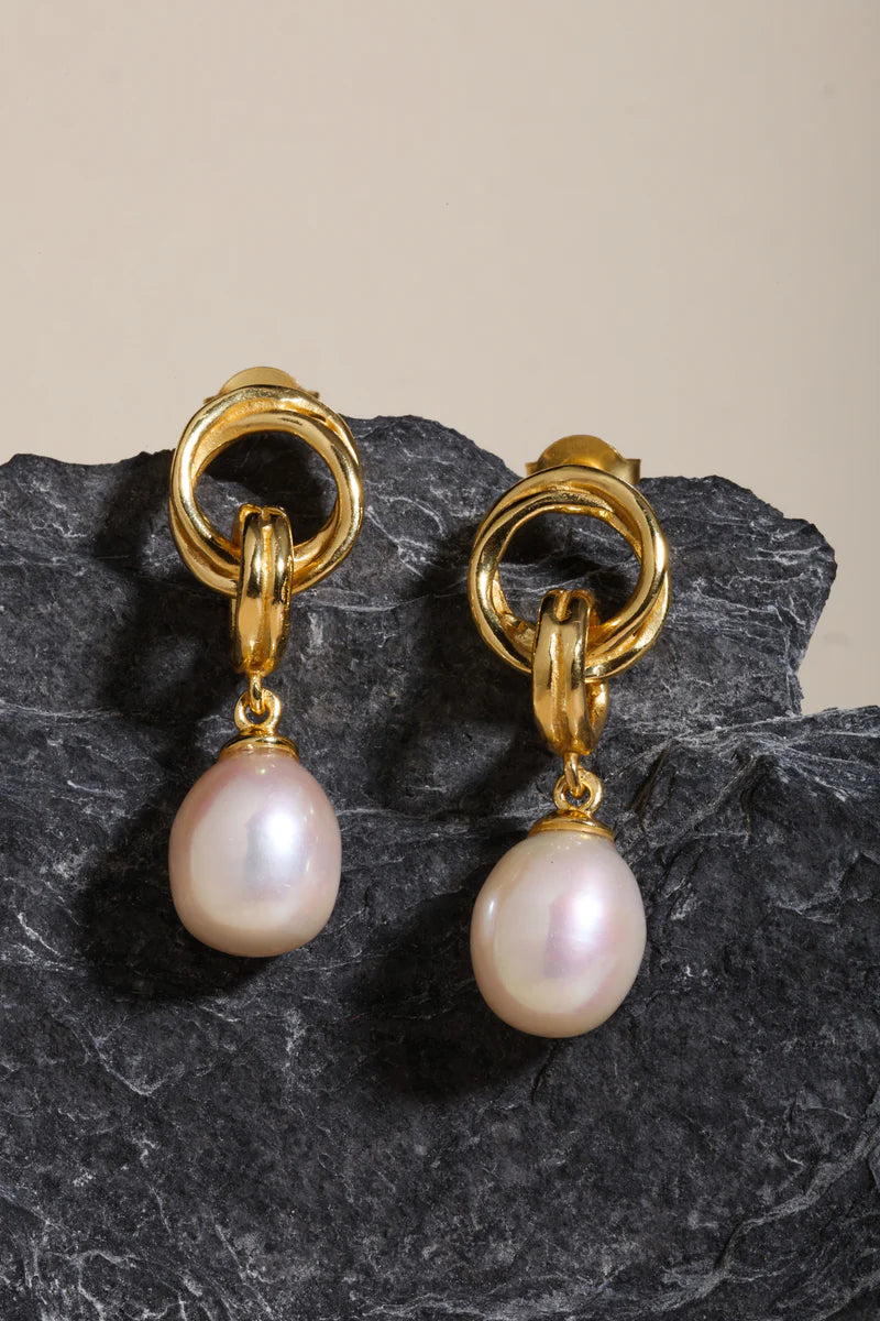 Yellow Gold Plated Freshwater Pearl Drop Earring