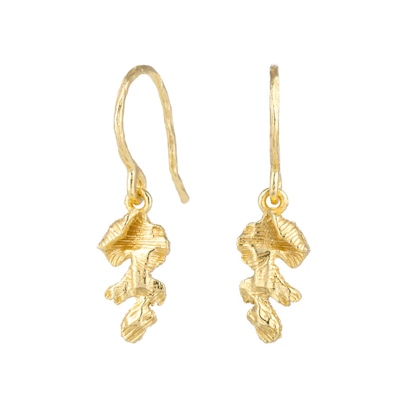 Yellow Gold Plated Leaf Shepard Hook Earrings