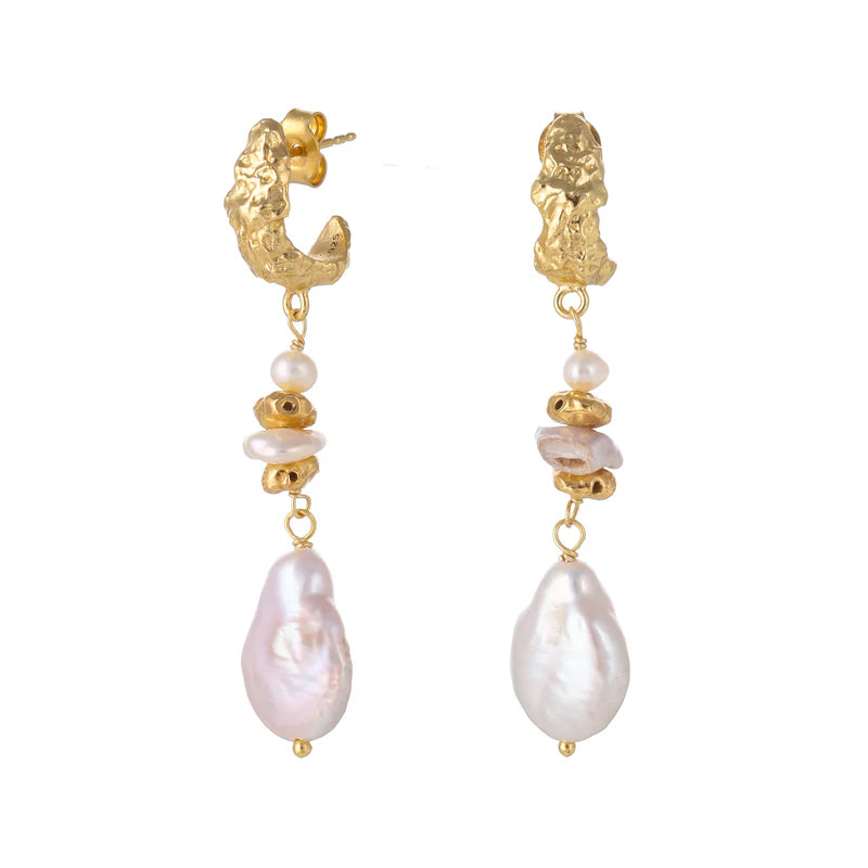 Yellow Gold Plated Freshwater Pearl Earrings