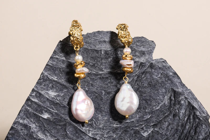 Yellow Gold Plated Freshwater Pearl Earrings