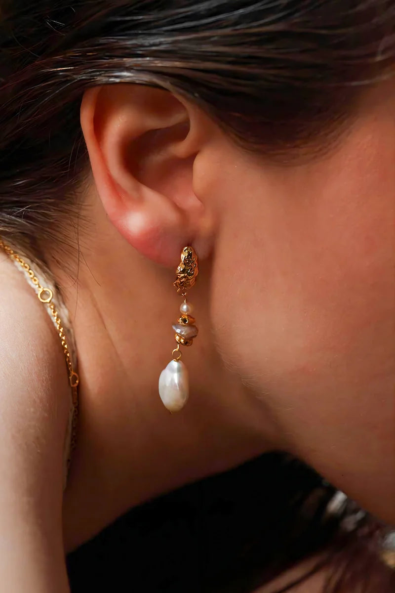 Yellow Gold Plated Freshwater Pearl Earrings