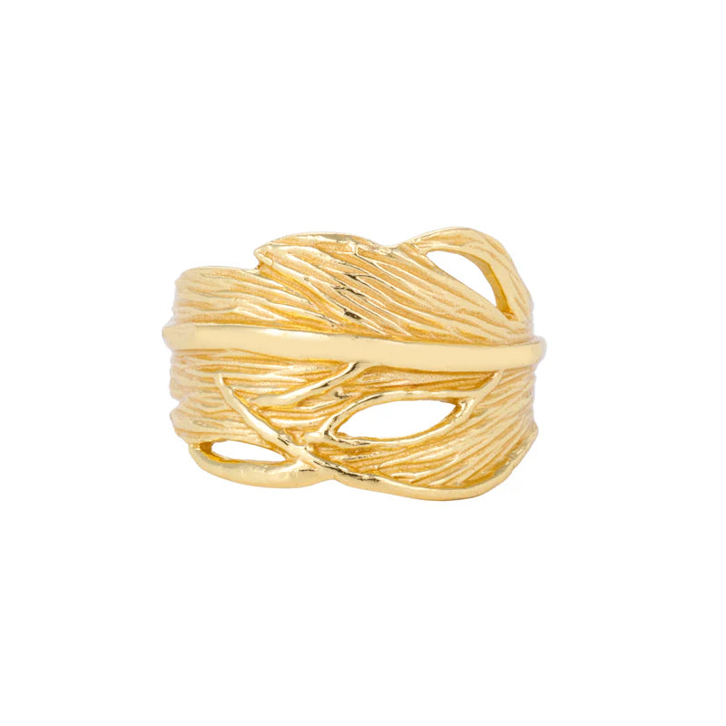 Yellow Gold Plated Leaf Pattern Ring
