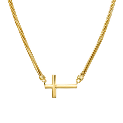 Sterling Silver Gold Plated Chain with Cross, 45cm