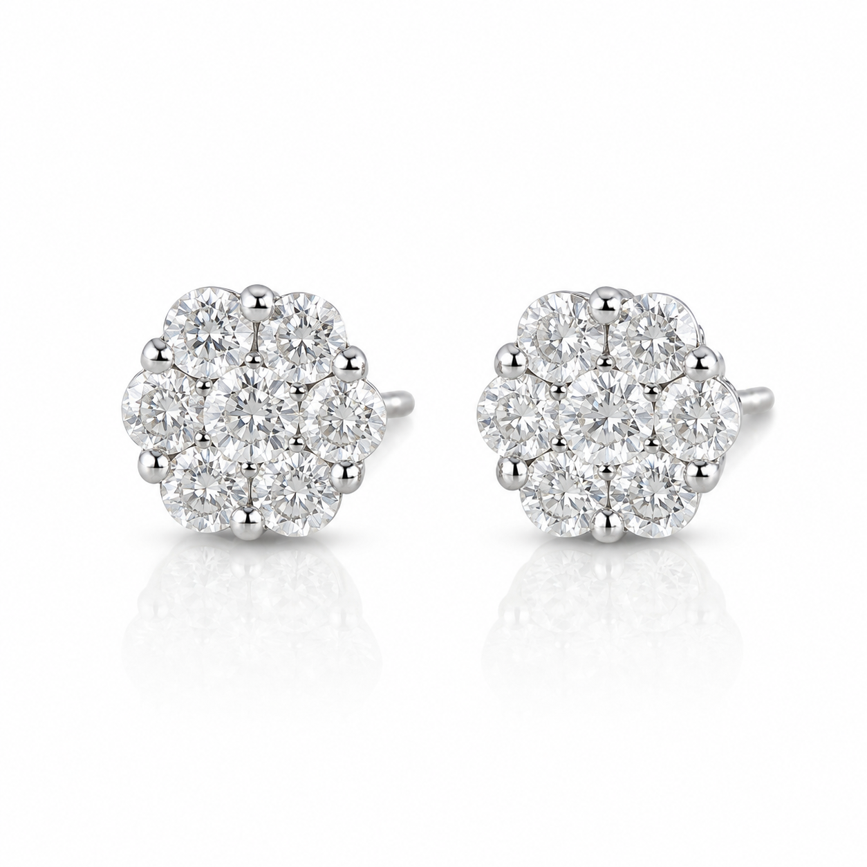 9ct White Gold Diamond Flower Stud Earrings