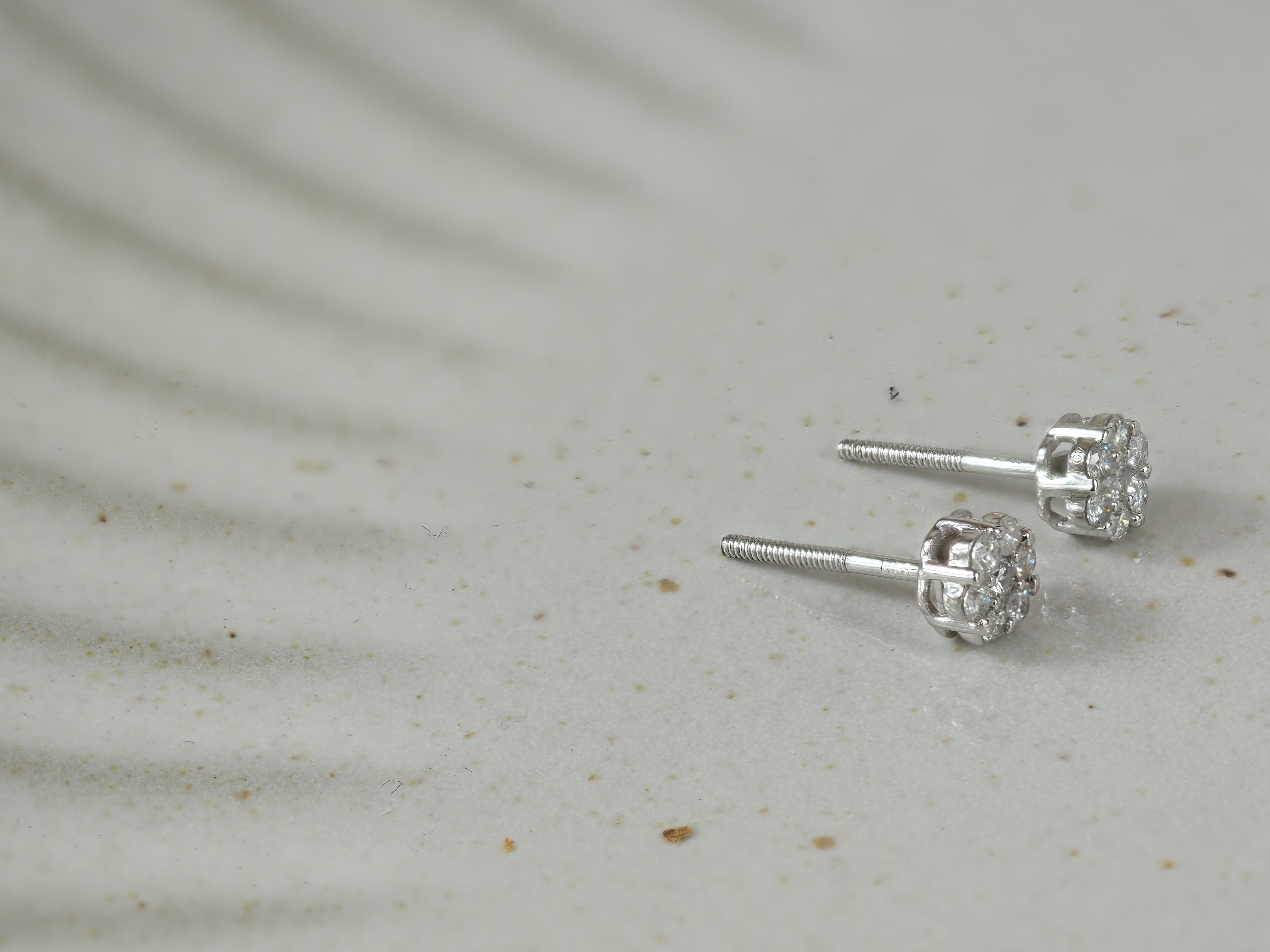 9ct White Gold Diamond Flower Stud Earrings