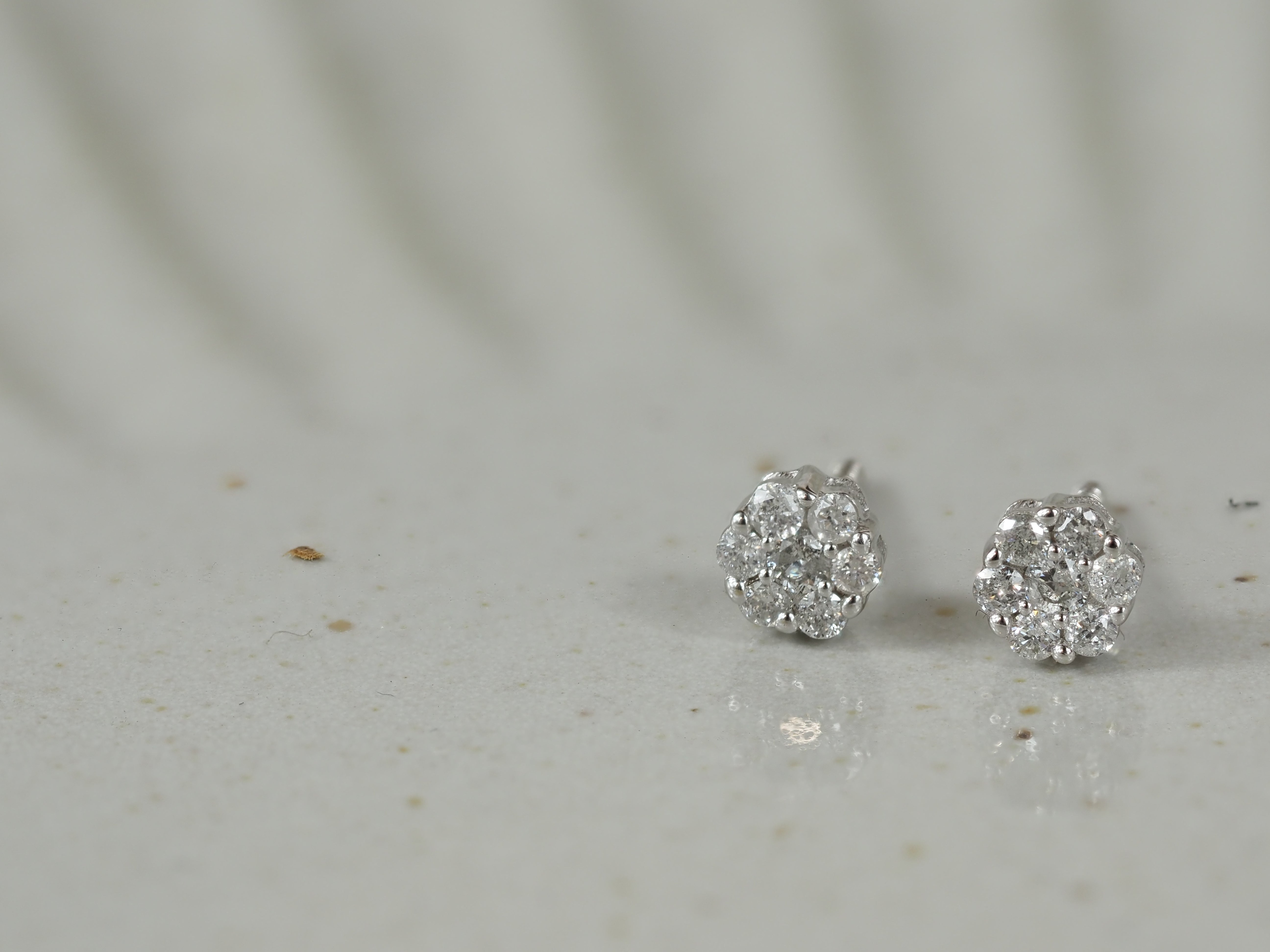 9ct White Gold Diamond Flower Stud Earrings
