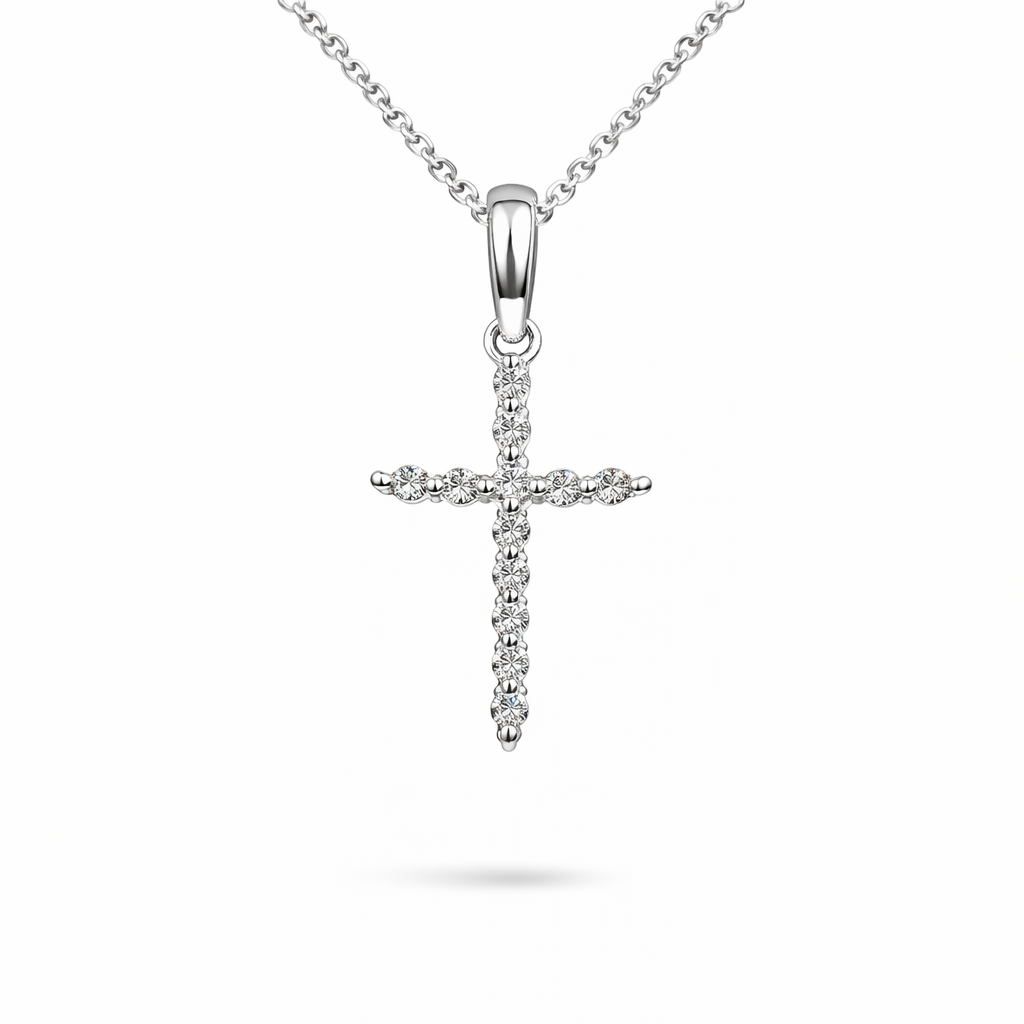9ct White Gold Diamond Cross Pendant