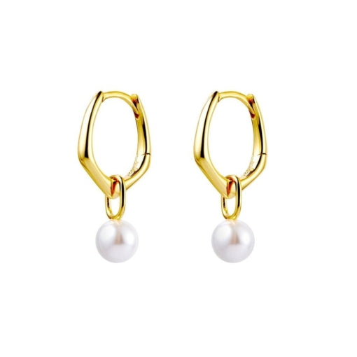 Sterling Silver Gold Plated Hoop Earrings with Pearl Drop