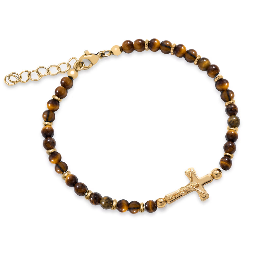 Solv Stainless Steel Tiger's-Eye and Cross Bracelet