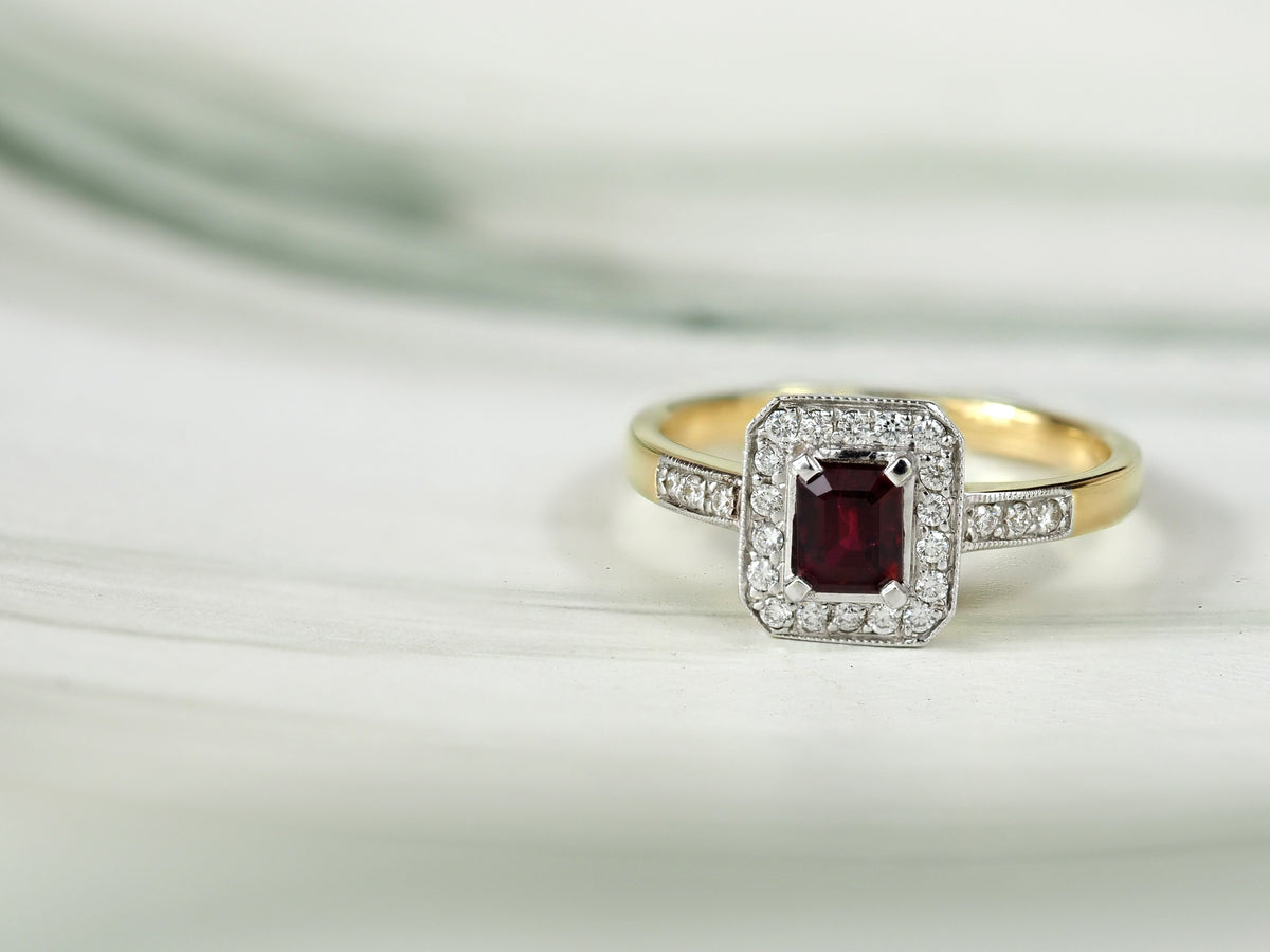 18ct Yellow and White Gold Ruby and Diamond Ring