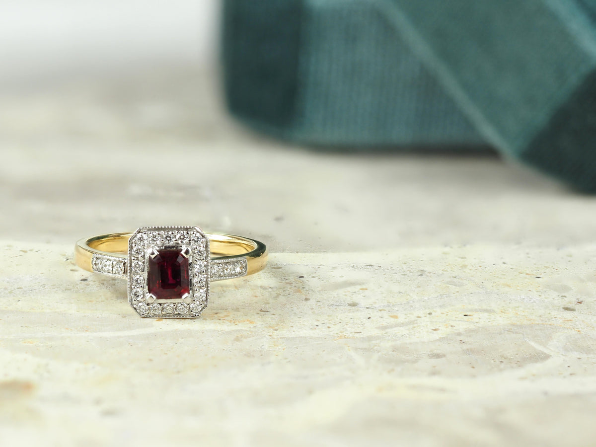 18ct Yellow and White Gold Ruby and Diamond Ring