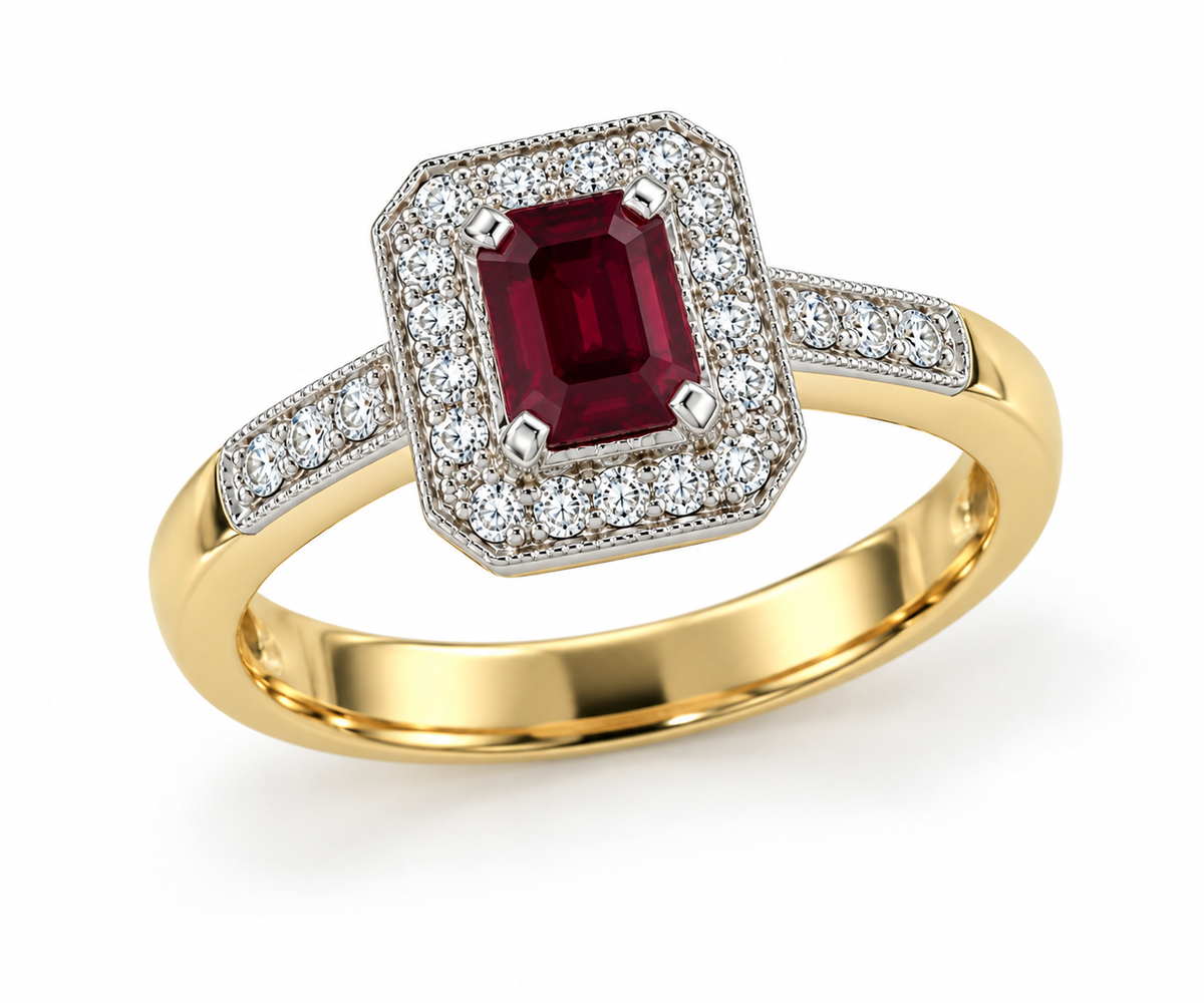 18ct Yellow and White Gold Ruby and Diamond Ring