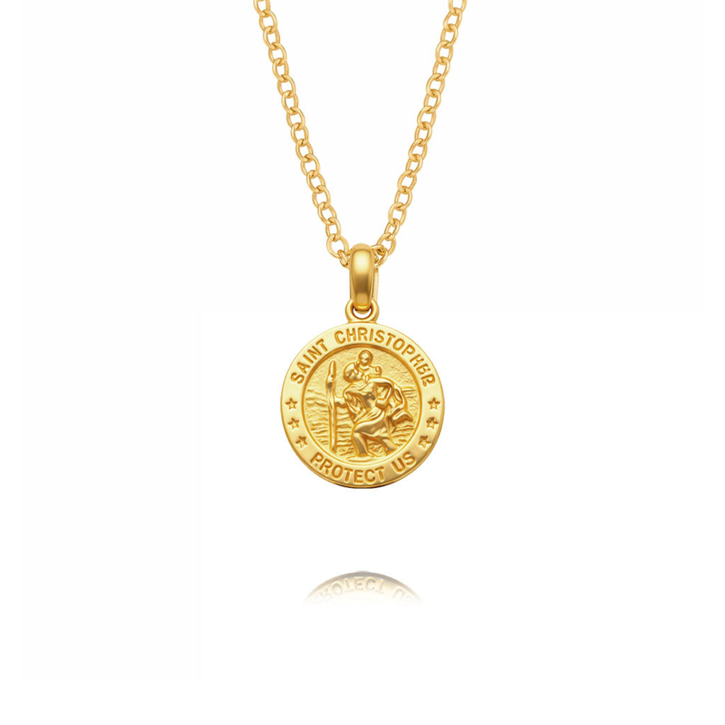 9ct Yellow Gold Round St Christopher Pendant, 10mm