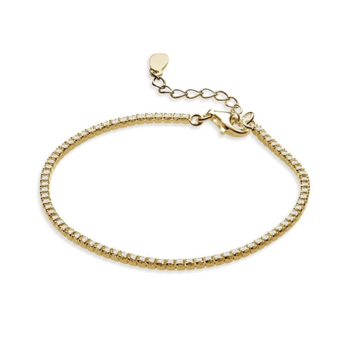 Sterling Silver Gold Plated Cubic Zirconia Tennis Bracelet, 19cm