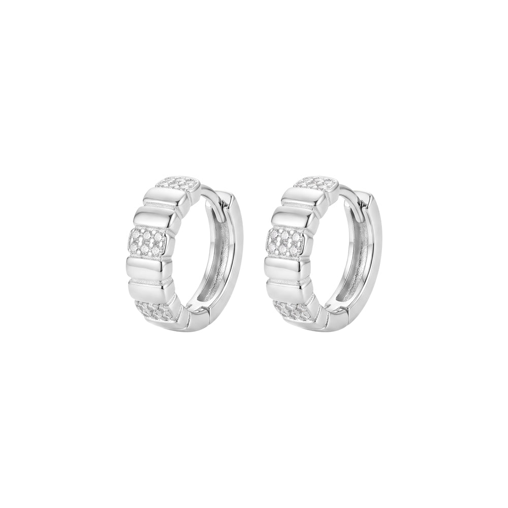 Solv Sterling Silver Ribbed 11mm Cubic Zirconia Hoop Earrings