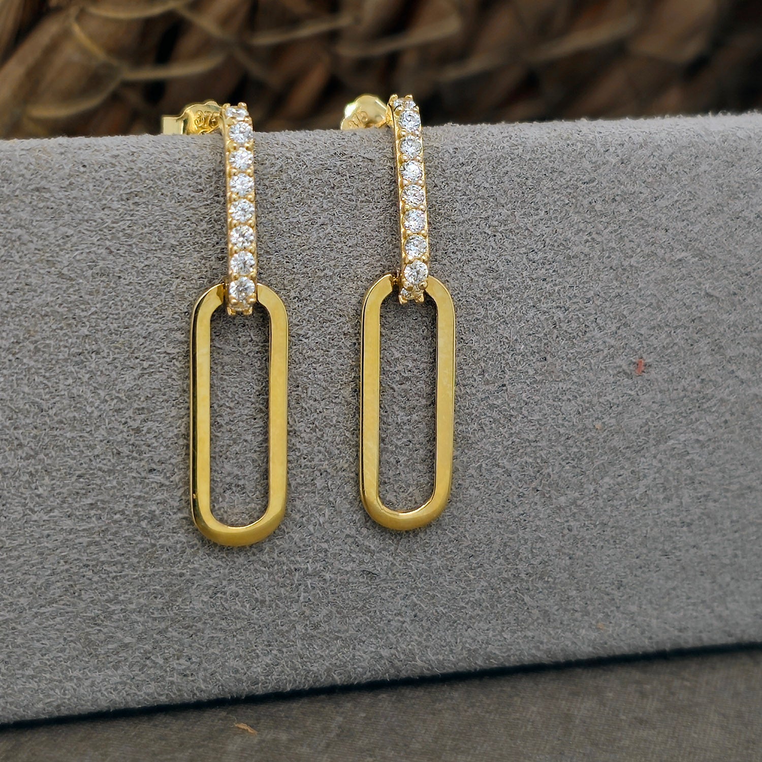 9ct Yellow Gold Cubic Zirconia Paperclip Studs