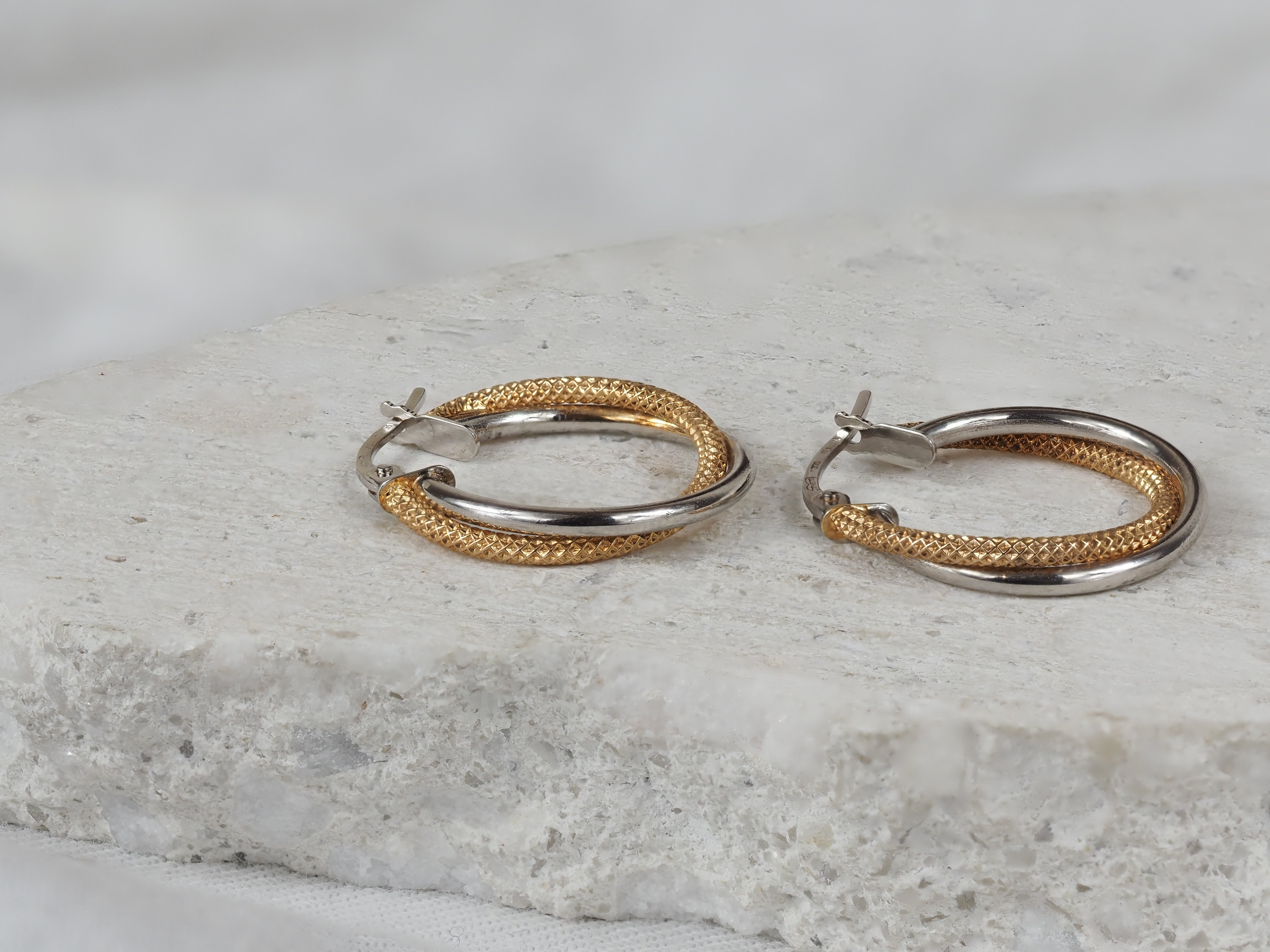 9ct Yellow and White Gold Hoop Earrings