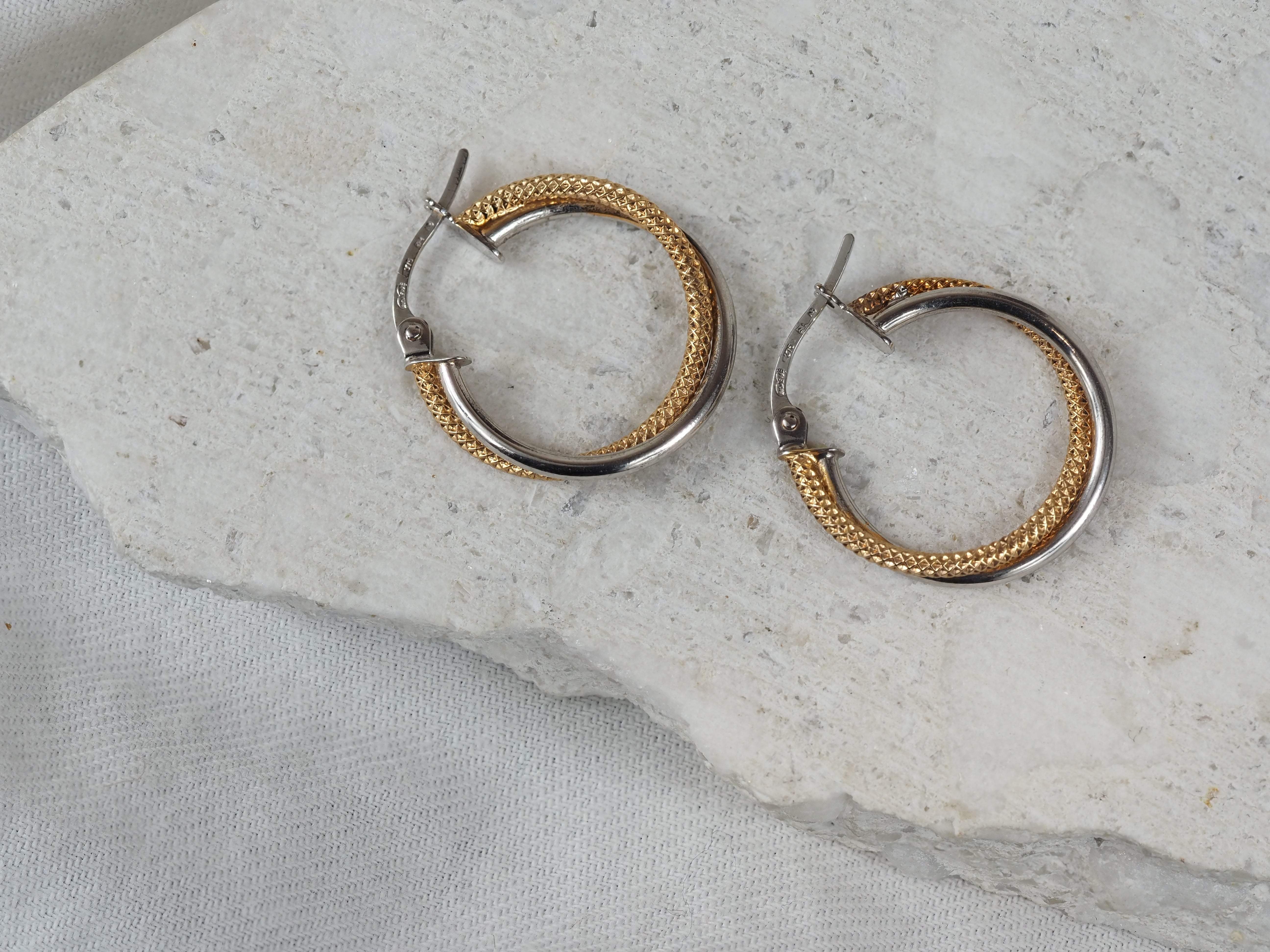 9ct Yellow and White Gold Hoop Earrings
