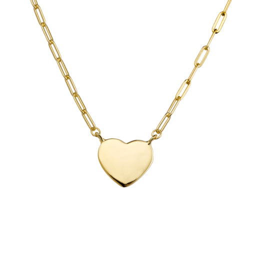 Sterling Silver Gold Plated Heart with Paperclip Chain, 45cm