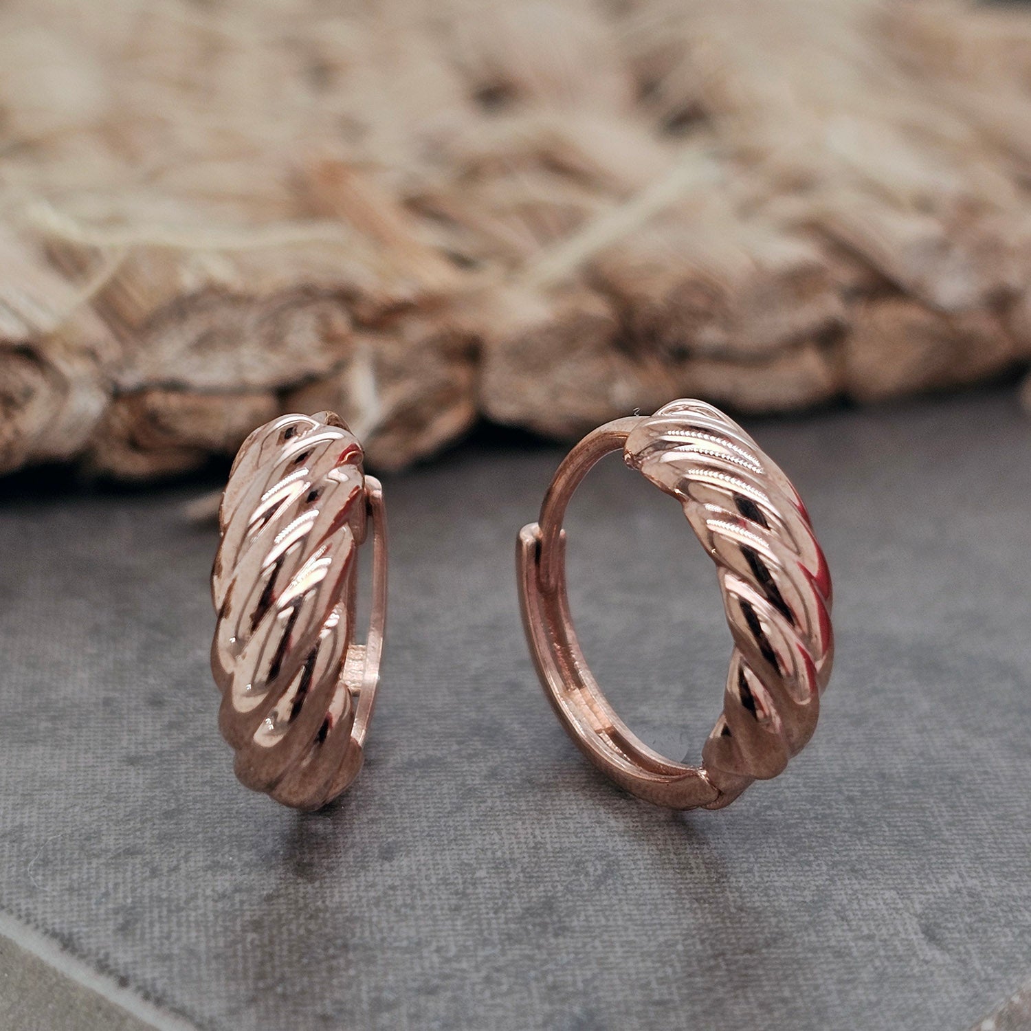 9ct Rose Gold Twist Huggie Earring