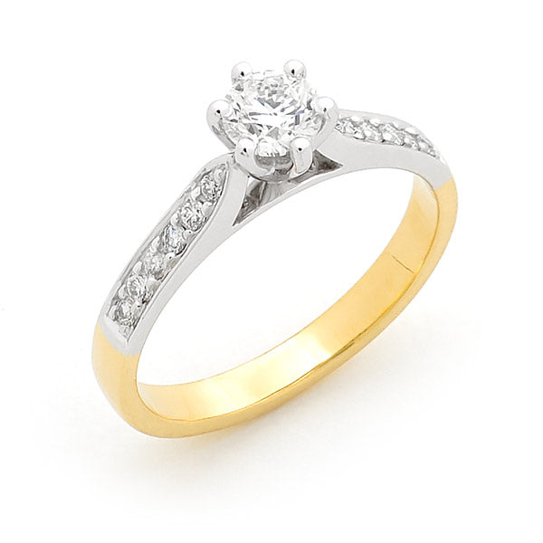 18ct Yellow and White gold Round Brillant cut Diamond engagement ring, 0.51 carat centre