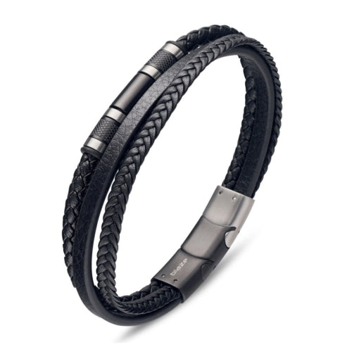 Stainless Steel Multi-Strand Leather Bracelet, 22cm