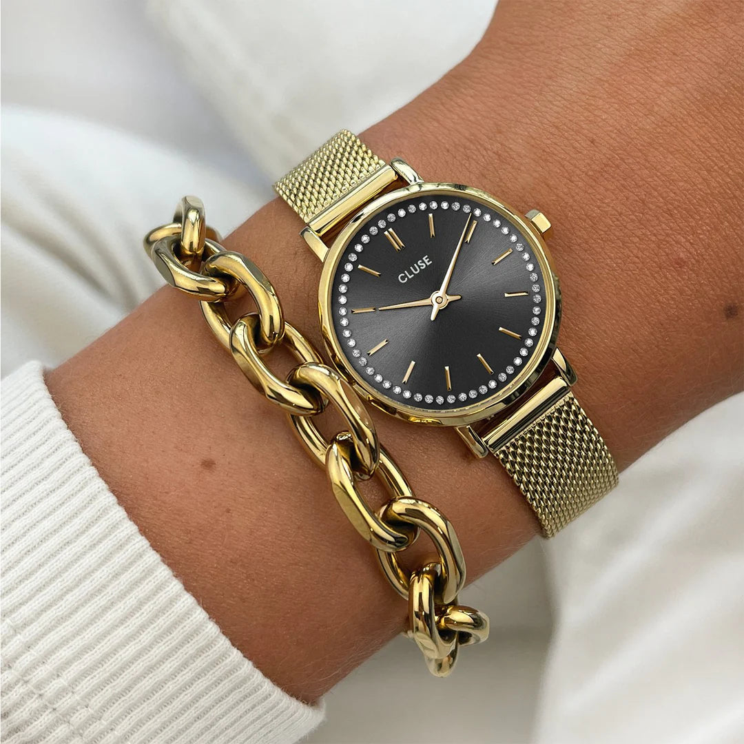 Cluse Boho Chic Petite Mesh Grey and Gold Watch, CW10501