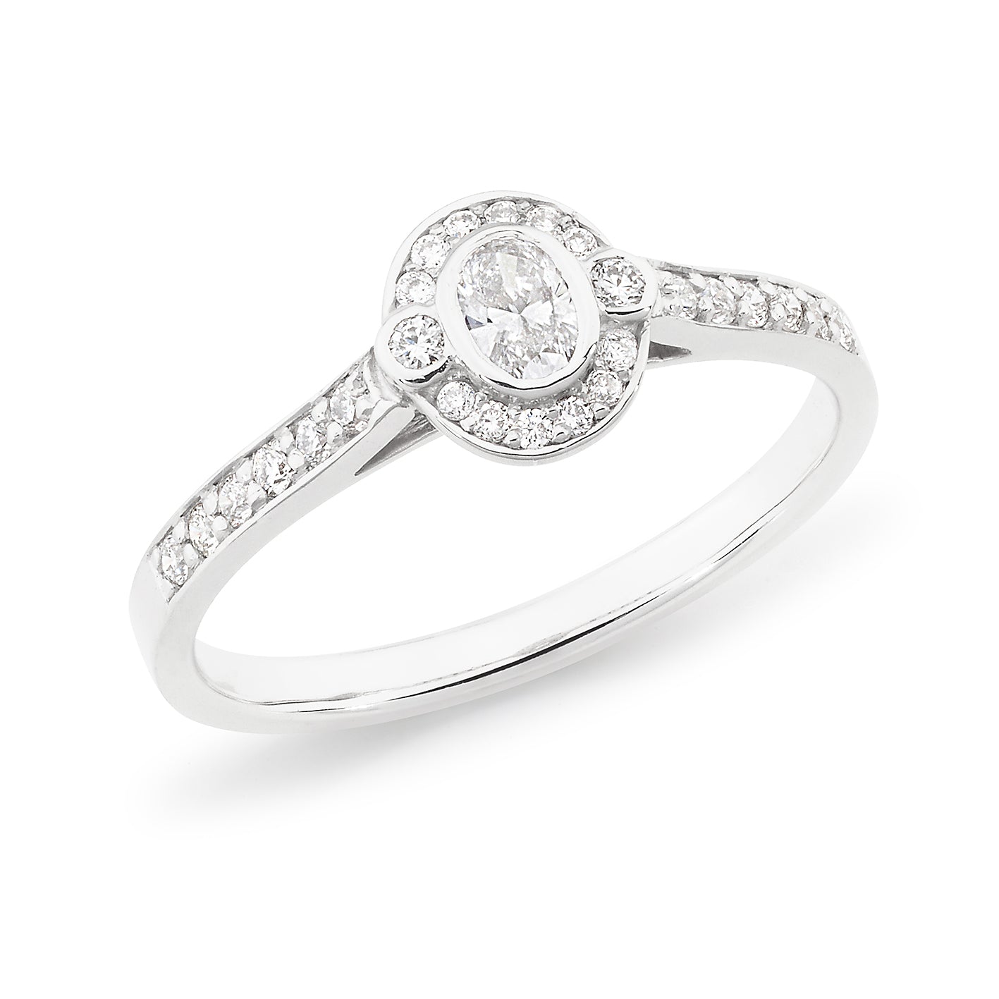 18ct White Gold Oval Cut Diamond Halo Engagement ring, 0.15ct Centre