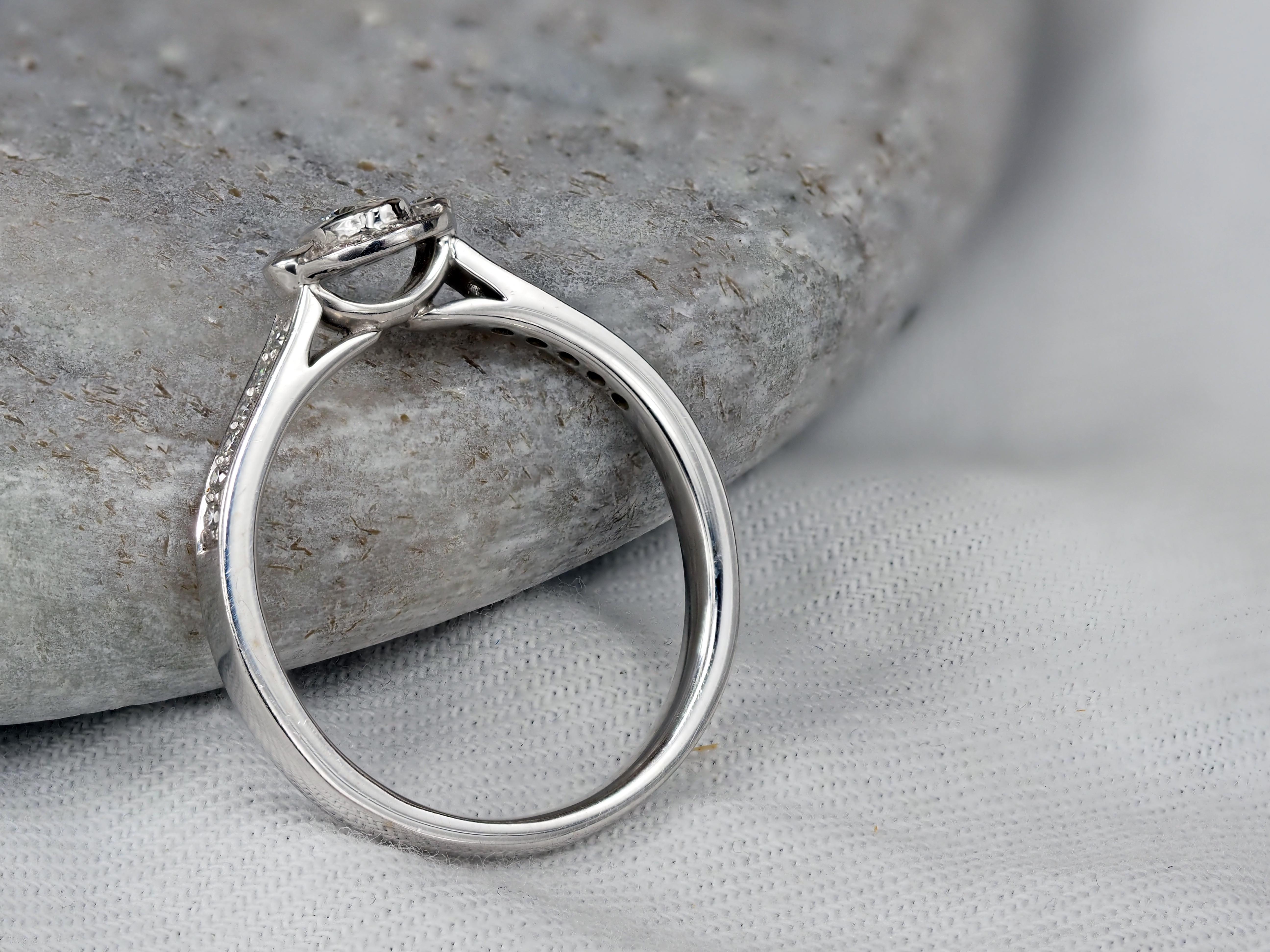 18ct White Gold Oval Cut Diamond Halo Engagement Ring, 0.15ct Centre