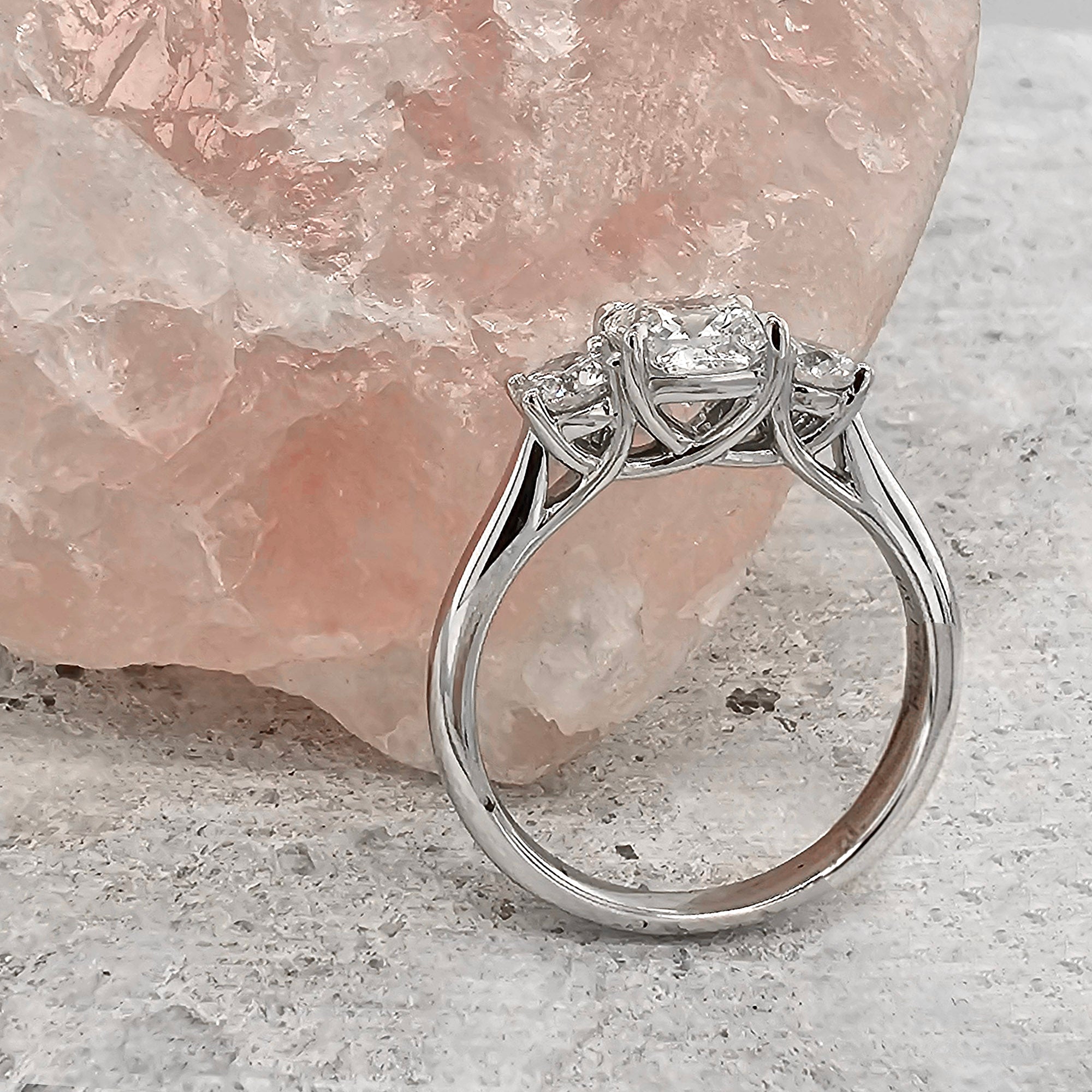1.52 carat total VERO lab-grown Cushion & Round Trilogy Diamond ring.