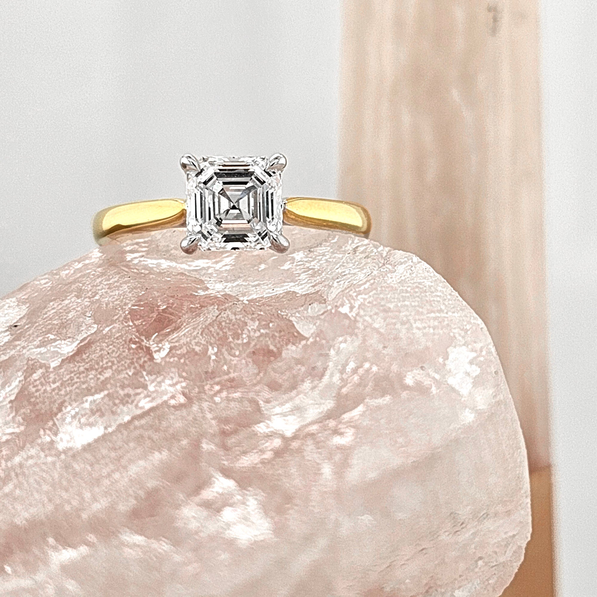 18ct Yellow and White Gold Vero Lab-Grown Asscher cut Diamond ring, 1.30ct centre