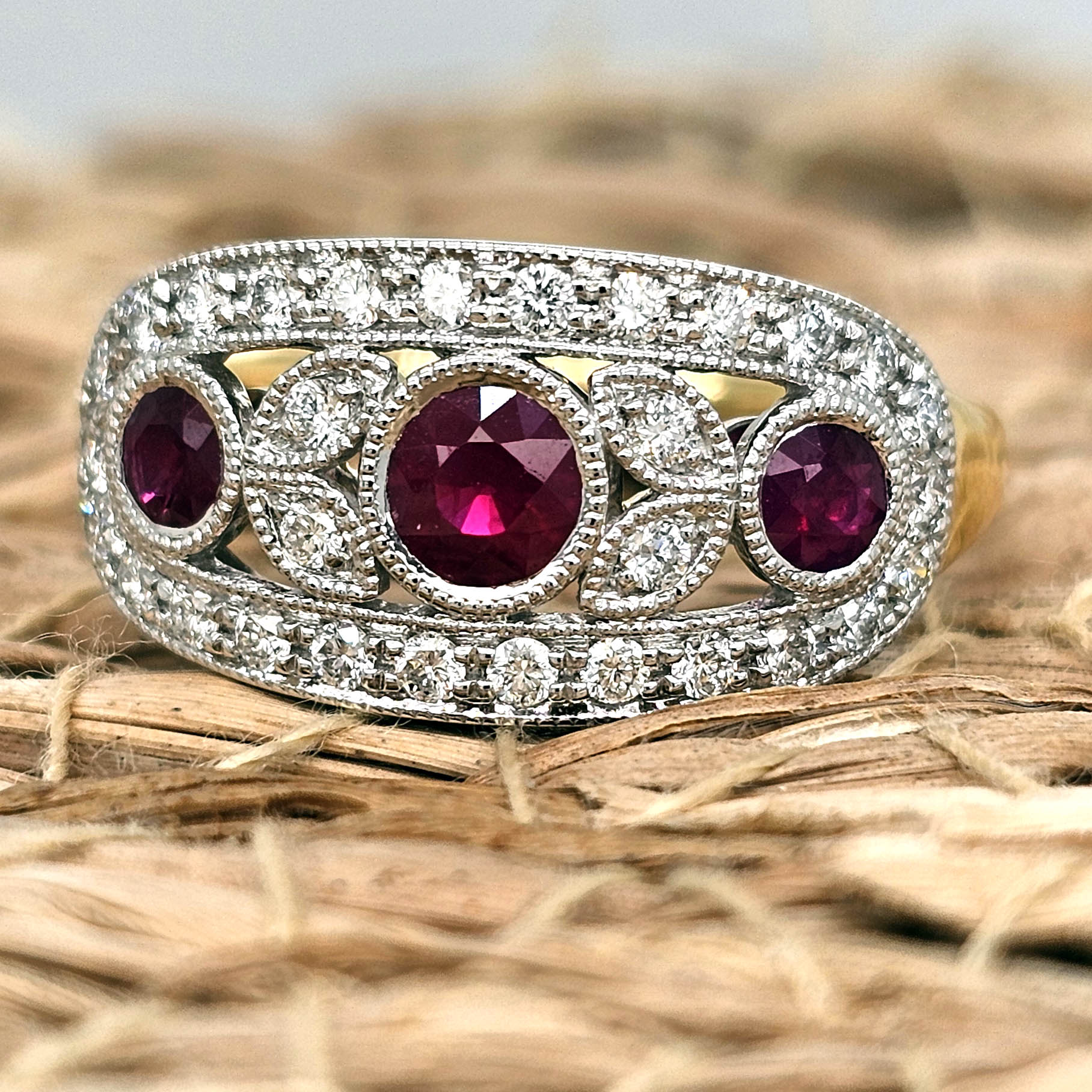 18ct Yellow and White Gold Ruby and Diamond ring