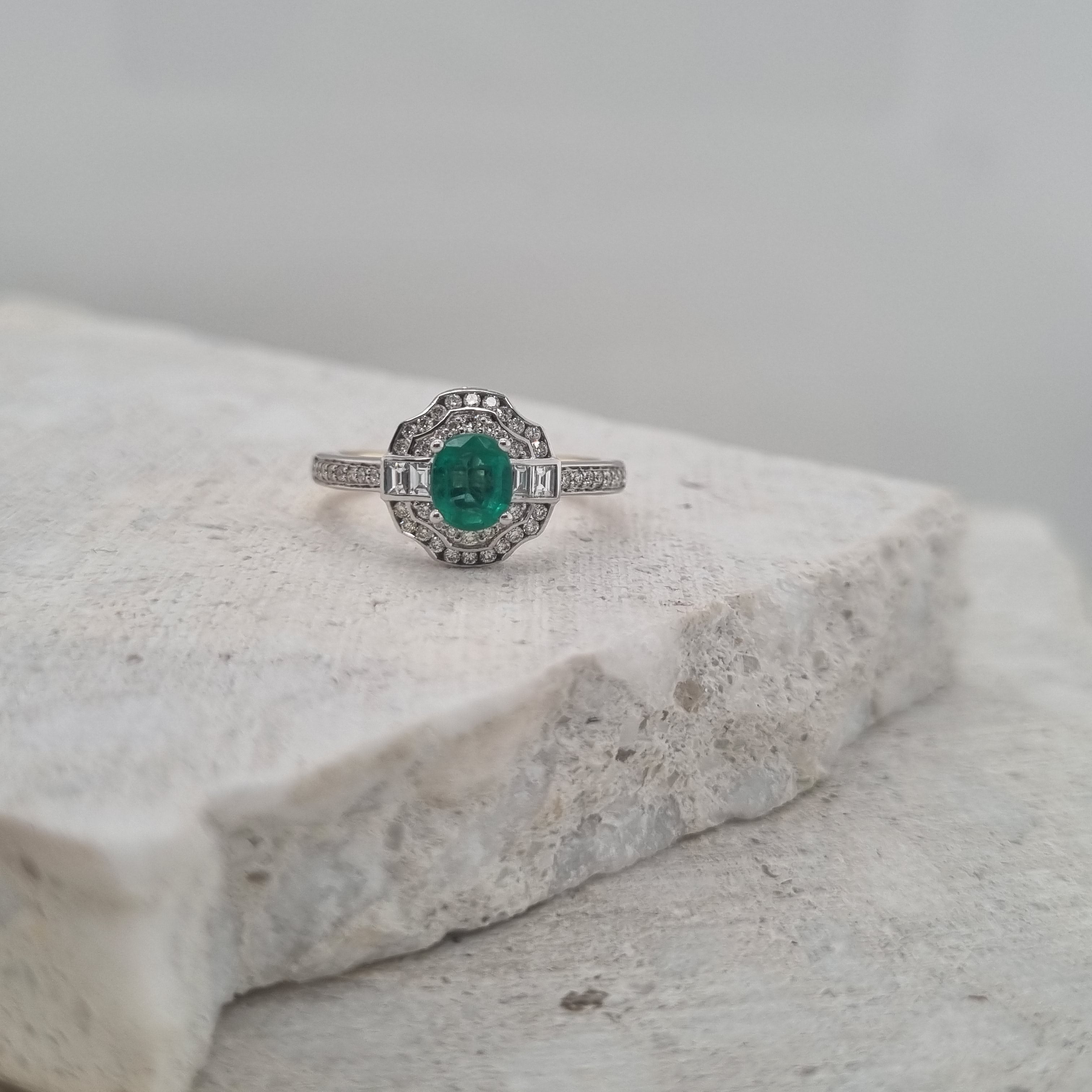 9ct Yellow and White gold Emerald and Diamond ring