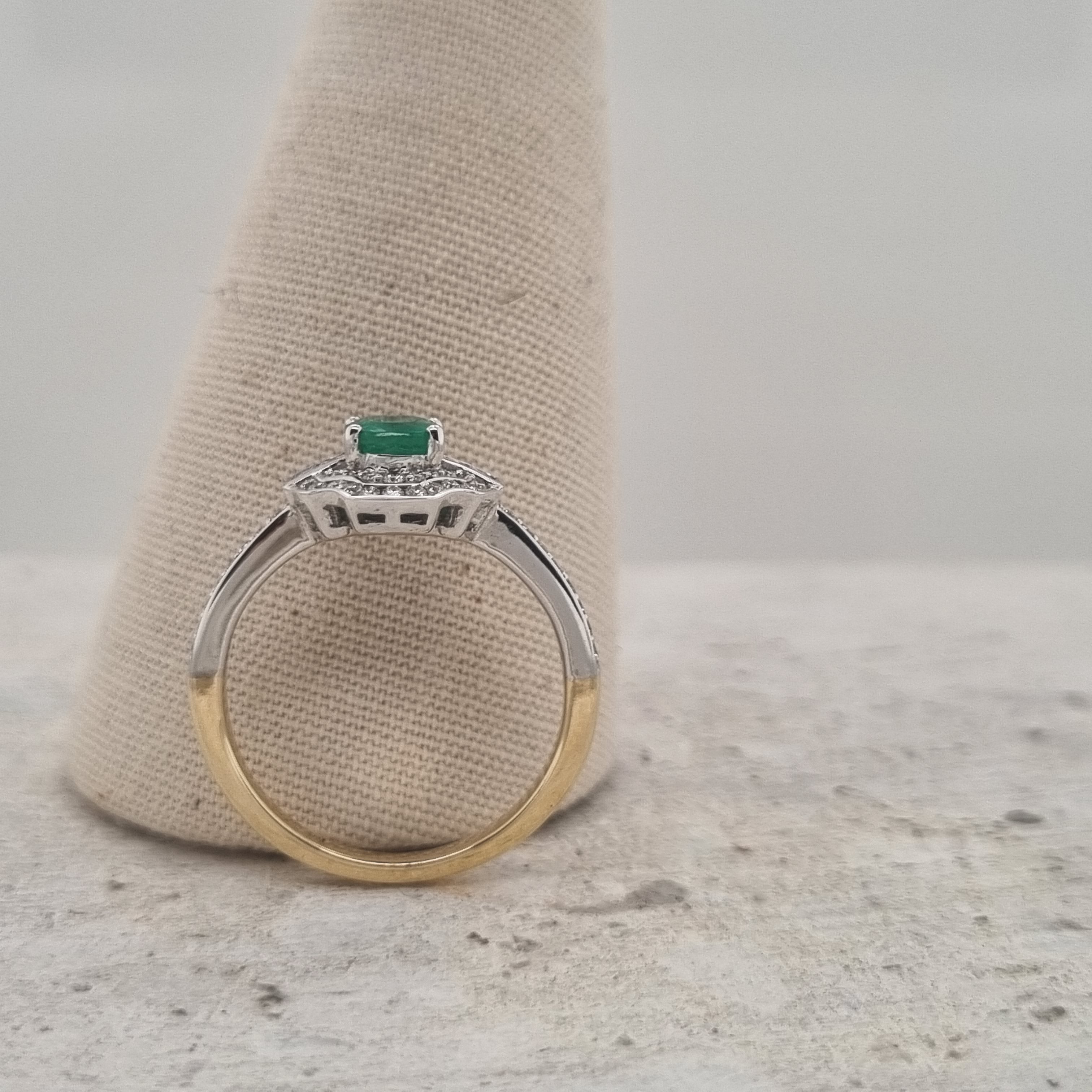 9ct Yellow and White gold Emerald and Diamond ring