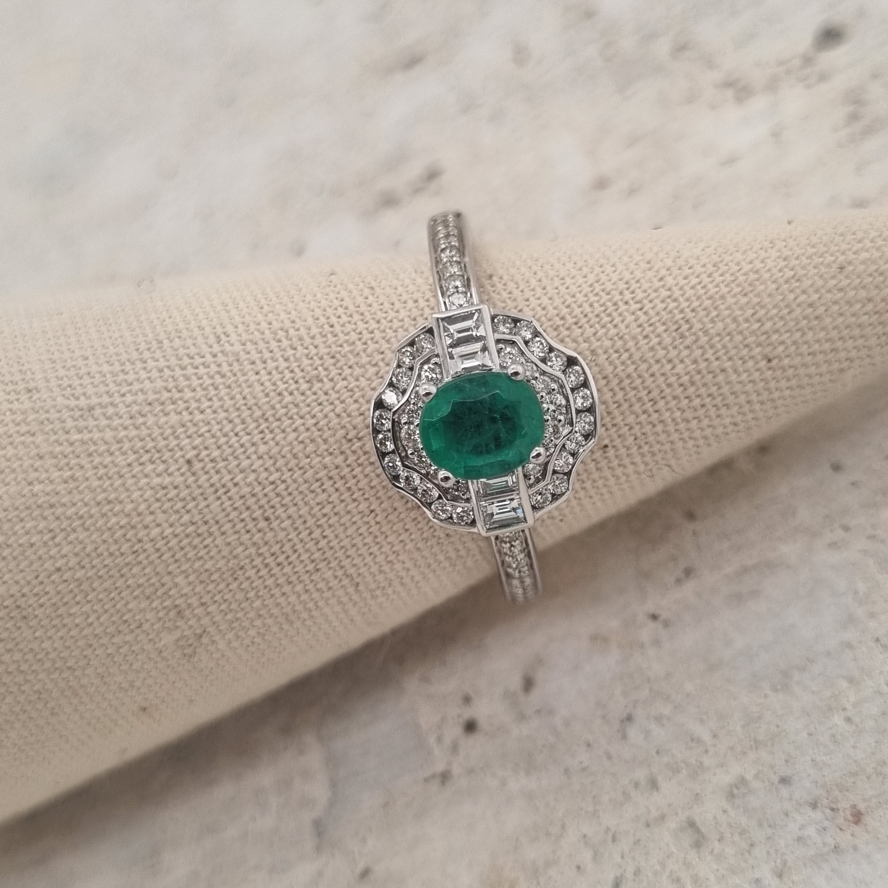 9ct Yellow and White gold Emerald and Diamond ring