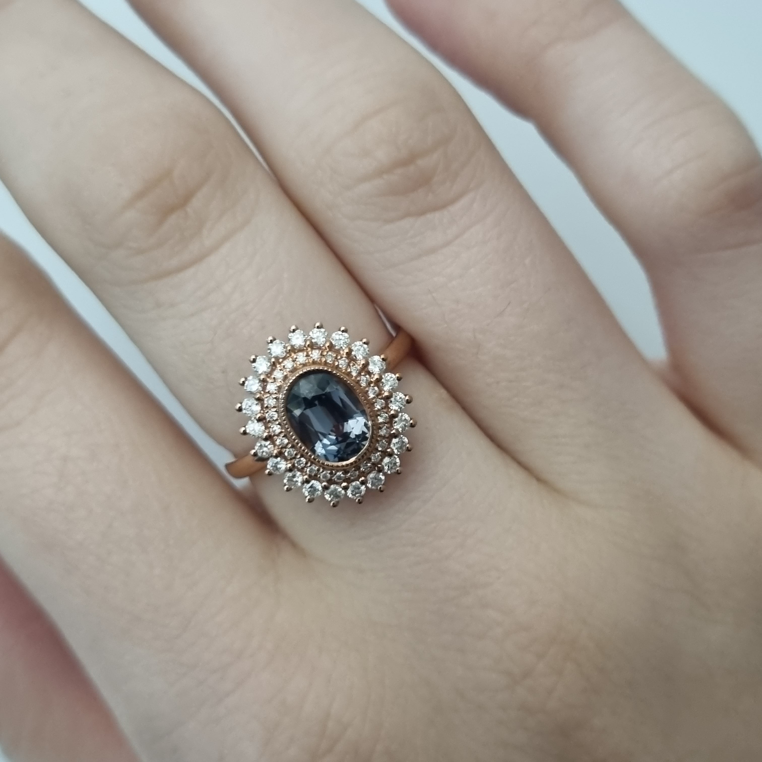 9ct Rose Gold Double-Halo Ring with Myanmar Spinel